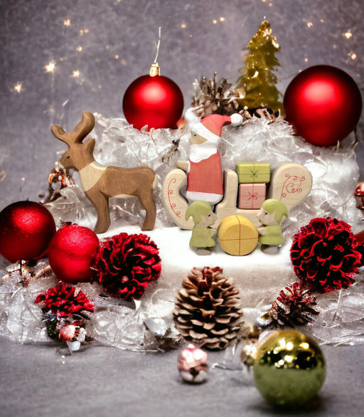 Handcrafted Open Ended Wooden Toy Holiday Set - 8 Pieces Christmas Set