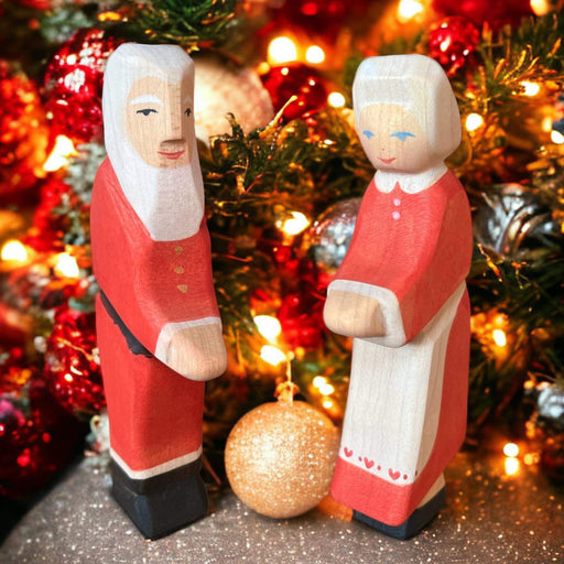 Handcrafted Open Ended Wooden Toy Figure Family - Mr. and Mrs. Claus (2 Pieces)
