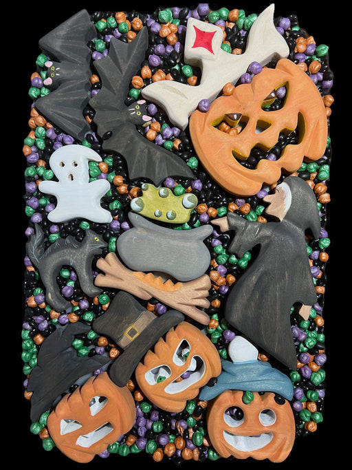 Handcrafted Open Ended Wooden Toy Holiday Set - 16 Pieces Halloween Set