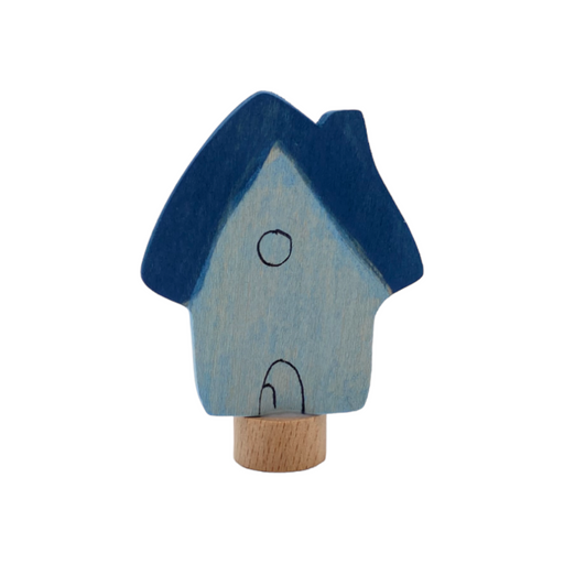Handcrafted Open Ended Wooden Birthday Ring Ornament - Blue House