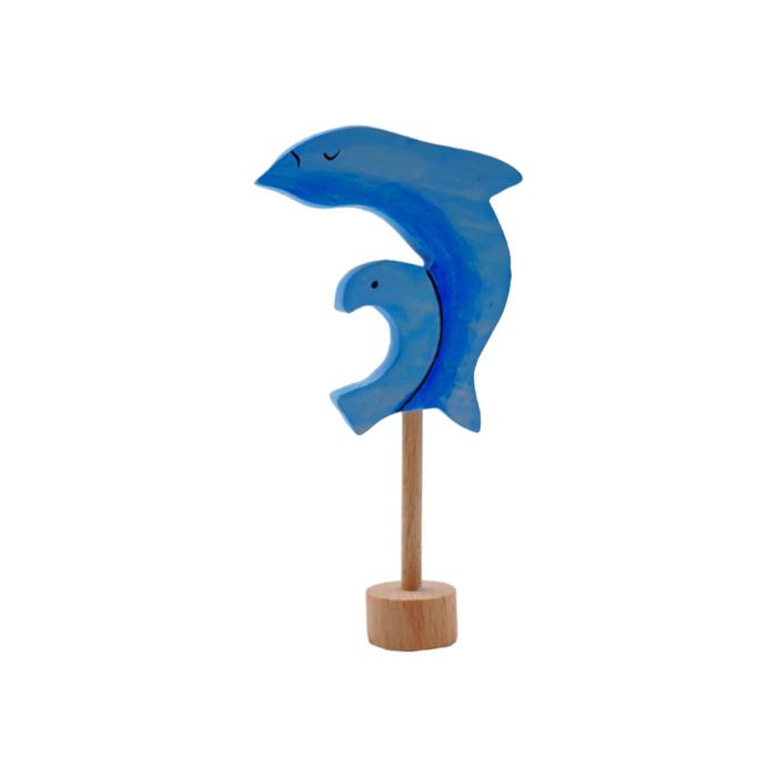 Handcrafted Open Ended Wooden Birthday Ring Ornament - Dolphin with Baby