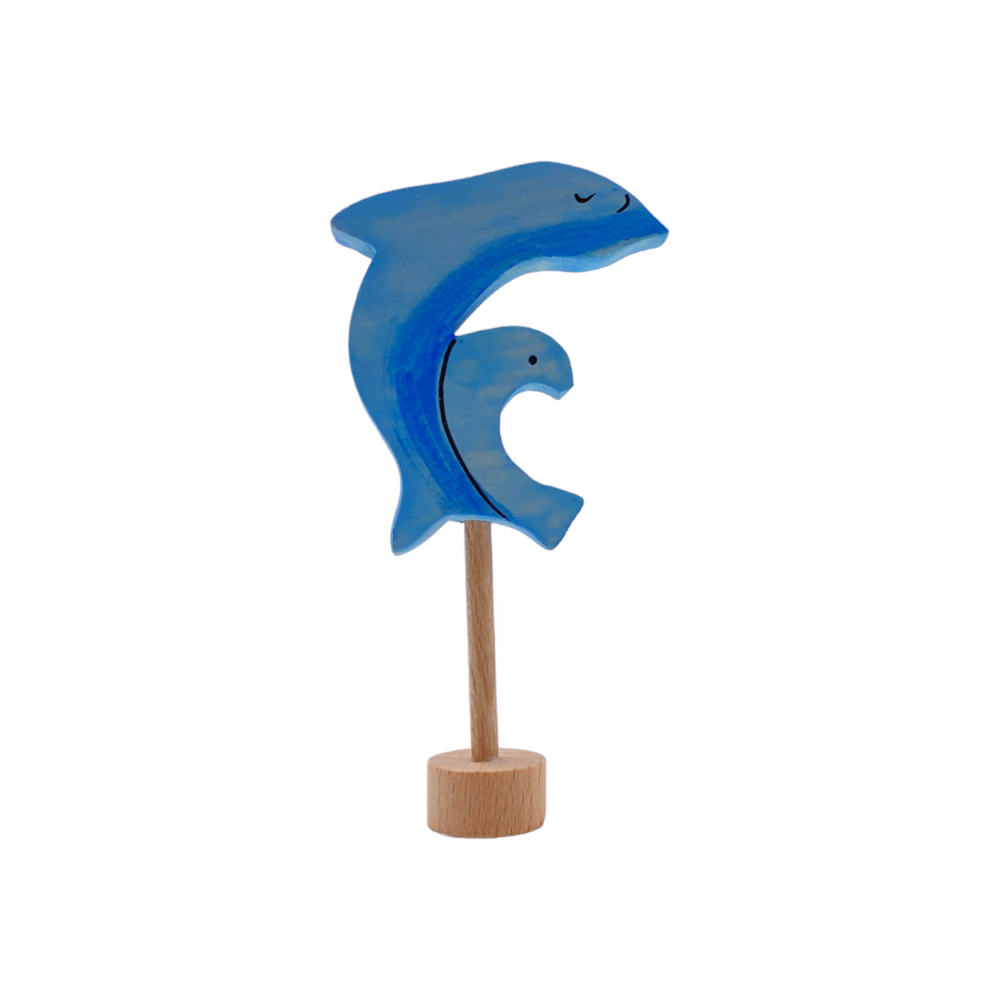 Handcrafted Open Ended Wooden Birthday Ring Ornament - Dolphin with Baby