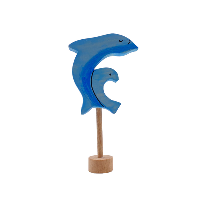 Handcrafted Open Ended Wooden Birthday Ring Ornament - Dolphin with Baby