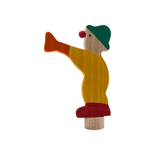 Handcrafted Open Ended Wooden Birthday Ring Ornament - Clown With Trumpet