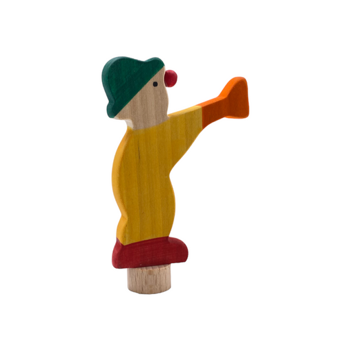 Handcrafted Open Ended Wooden Birthday Ring Ornament - Clown With Trumpet