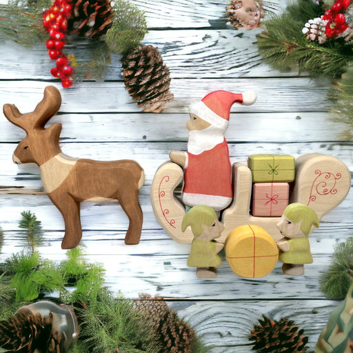 Handcrafted Open Ended Wooden Toy Holiday Set - 8 Pieces Christmas Set