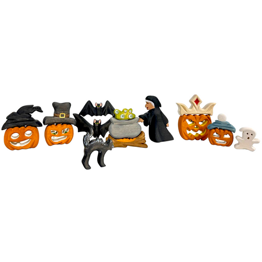 Handcrafted Open Ended Wooden Toy Holiday Set - 16 Pieces Halloween Set