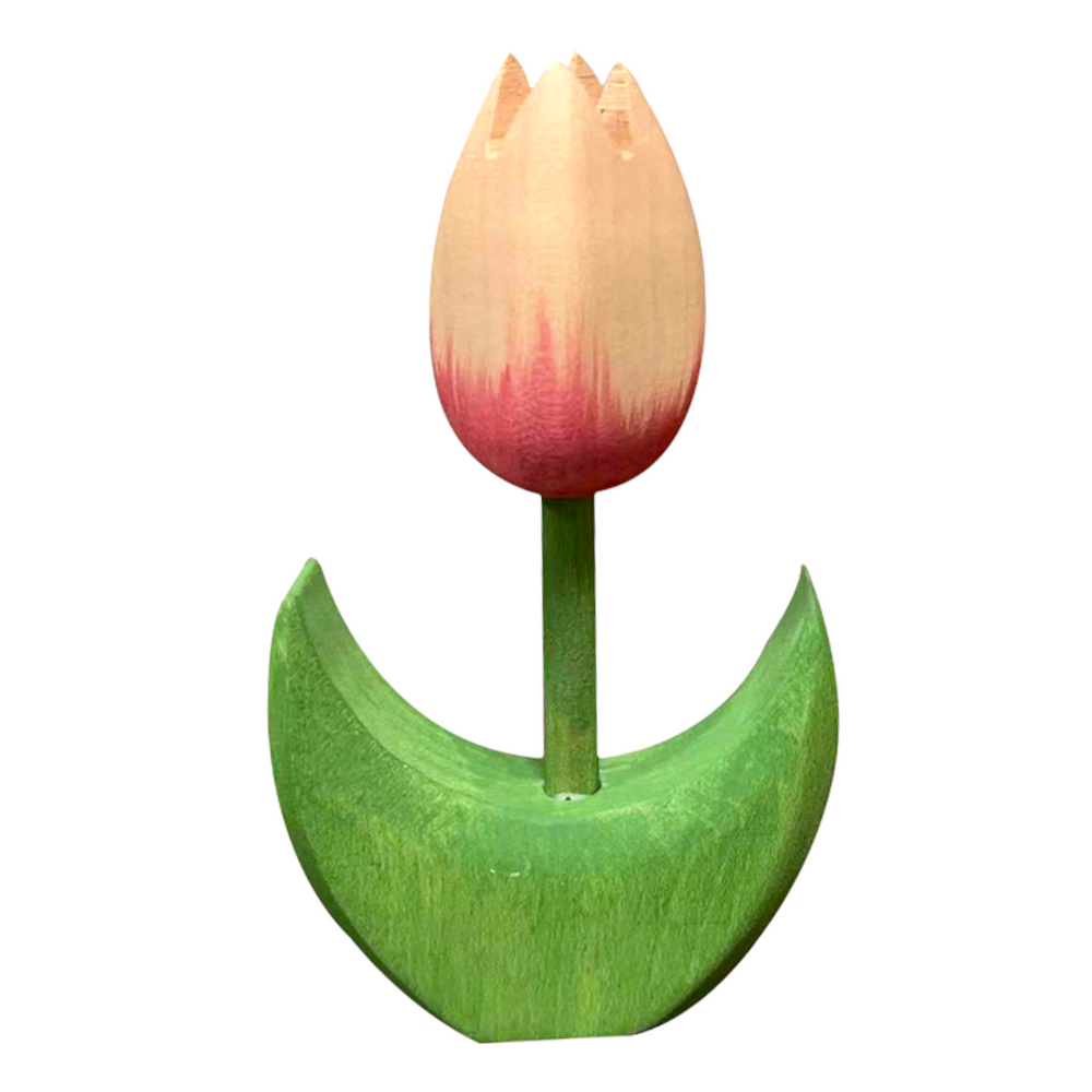 Handcrafted Open Ended Wooden Toy Tree and Landscaping - Tulip Flower Small Pink Close