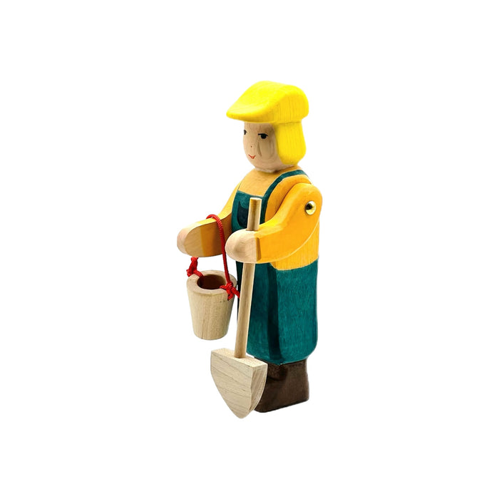 Handcrafted Open Ended Wooden Toy Figure Family - Zoo Keeper (with bucket)