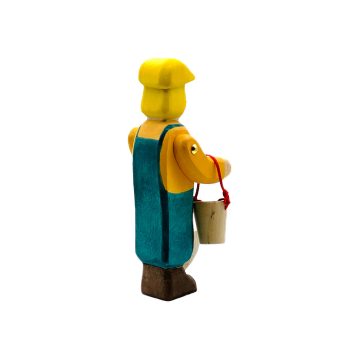 Handcrafted Open Ended Wooden Toy Figure Family - Zoo Keeper (with bucket)
