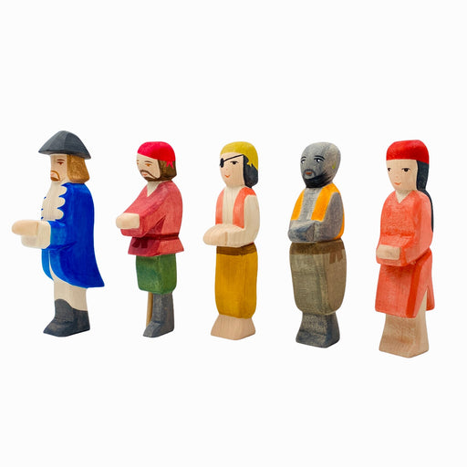 Handcrafted Open Ended Wooden Toy Figure Fairy Tale - 5 Pieces Pirates Set