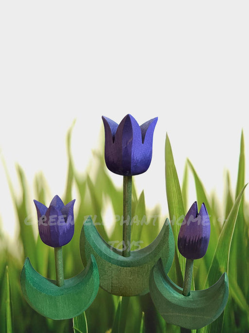 Handcrafted Open Ended Wooden Toy Tree and Landscaping - Tulip Flower Large Purple Bloom