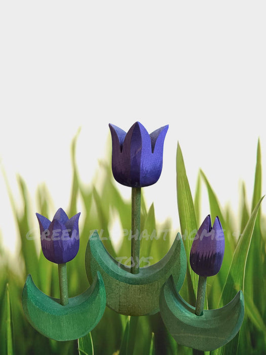 Handcrafted Open Ended Wooden Toy Tree and Landscaping - Tulip Flower Large Purple Bloom