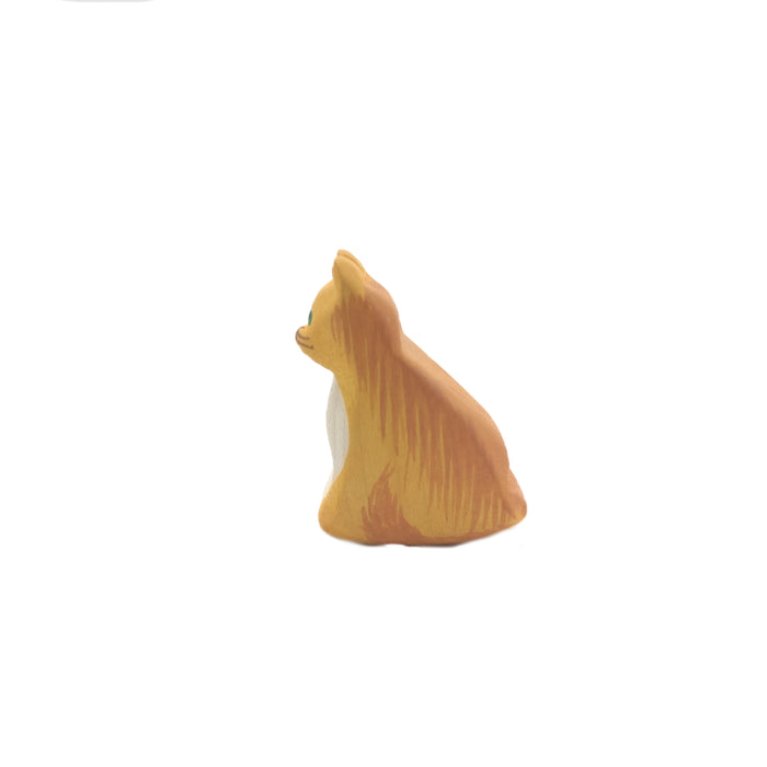 Handcrafted Open Ended Wooden Toy Farm Animal - Cat sitting