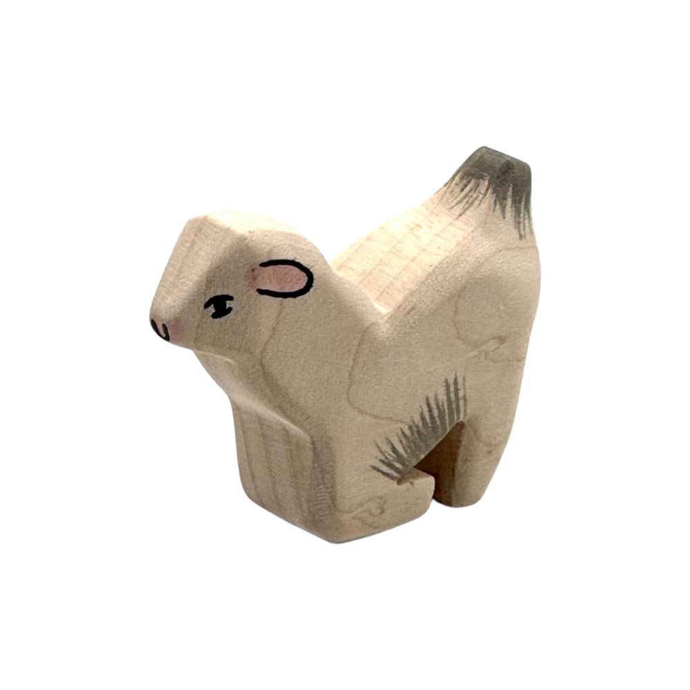 Handcrafted Open Ended Wooden Toy Farm Animal - Goat Kneeling (Miniature)