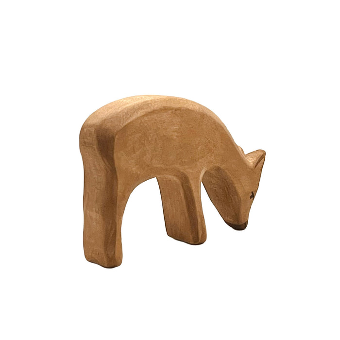 Handcrafted Open Ended Wooden Toy Animal - Red Deer eating