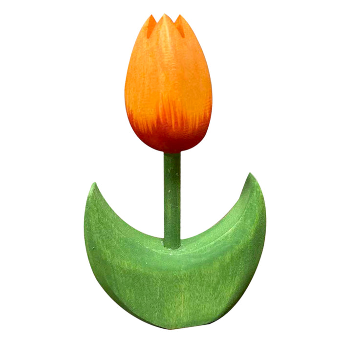 Handcrafted Open Ended Wooden Toy Tree and Landscaping - Tulip Flower Small Orange Close
