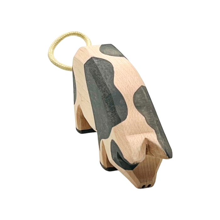 Handcrafted Open Ended Wooden Toy Farm Animal - Spotted Pig head low