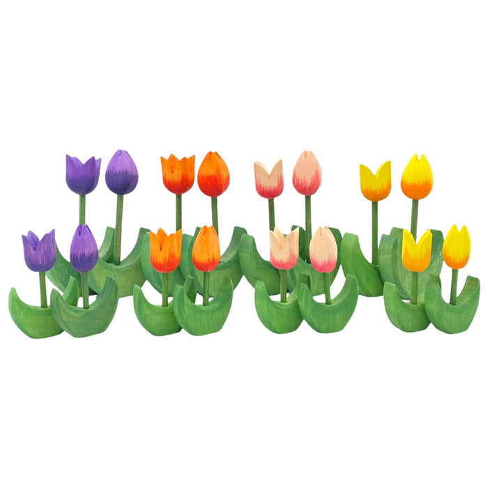 Handcrafted Open Ended Wooden Toy Tree and Landscaping - Tulip Flower Large Yellow Bloom