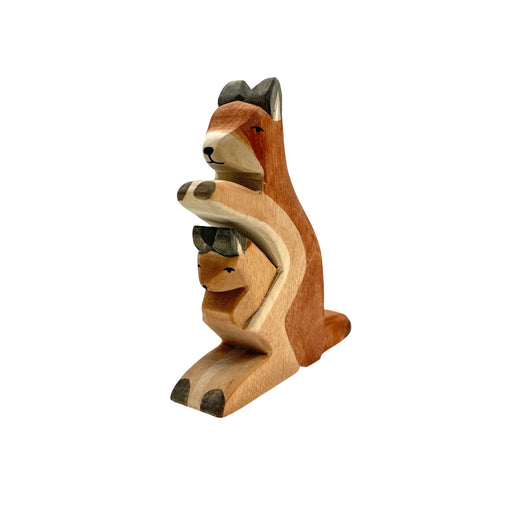 Handcrafted Open Ended Wooden Toy Animal - Kangaroo with Baby
