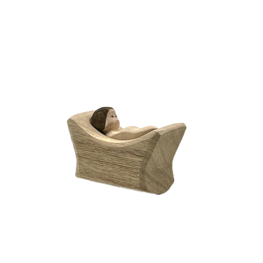 Handcrafted Open Ended Wooden Toy Figure Family - Child in Cradle 2 Pieces