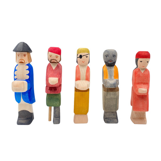 Handcrafted Open Ended Wooden Toy Figure Fairy Tale - 5 Pieces Pirates Set