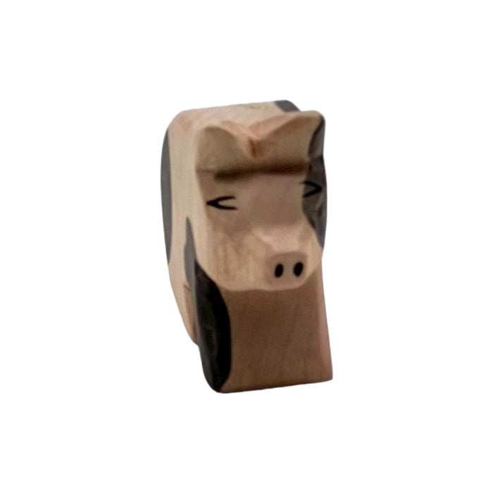 Handcrafted Open Ended Wooden Toy Farm Animal - Spotted Piglet sitting