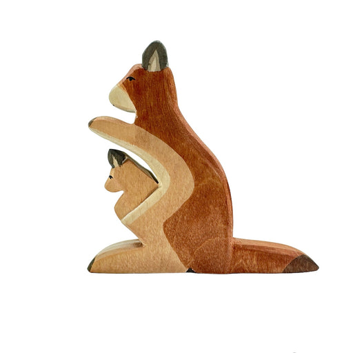 Handcrafted Open Ended Wooden Toy Animal - Kangaroo with Baby