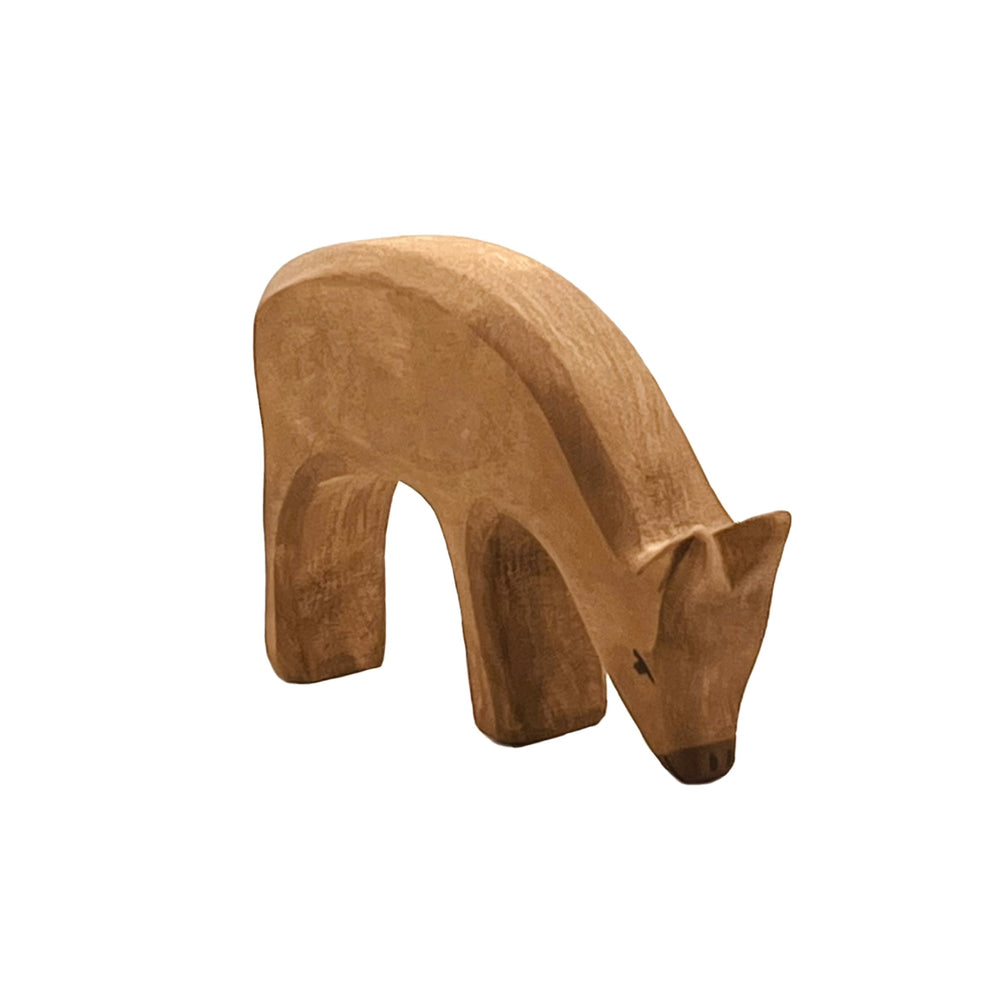 Handcrafted Open Ended Wooden Toy Animal - Red Deer eating