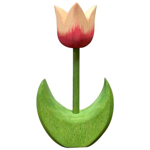 Handcrafted Open Ended Wooden Toy Tree and Landscaping - Tulip Flower Large Pink Bloom