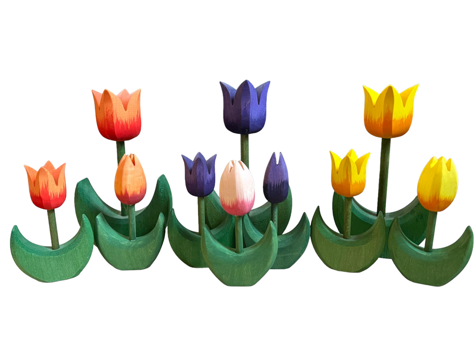 Handcrafted Open Ended Wooden Toy Tree and Landscaping - Tulip Flower Large Yellow Bloom