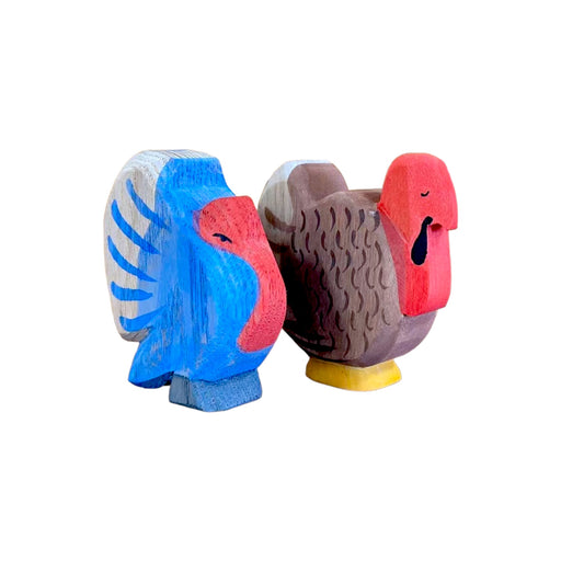 Handcrafted Open Ended Wooden Toy Farm Animal - 2 Pieces Turkey Set