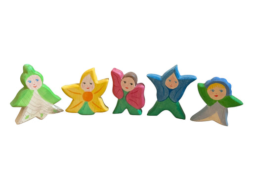 Handcrafted Open Ended Wooden Toy Figure - 5 Pieces Flower Children Set