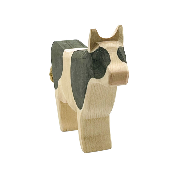 Handcrafted Open Ended Wooden Toy Farm Animal - Cow b&w standing