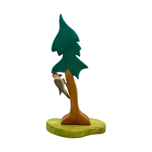Handcrafted Open Ended Wooden Toy Tree and Landscaping - Spruce Tall with Woodpecker Set