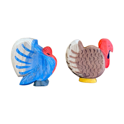 Handcrafted Open Ended Wooden Toy Farm Animal - 2 Pieces Turkey Set