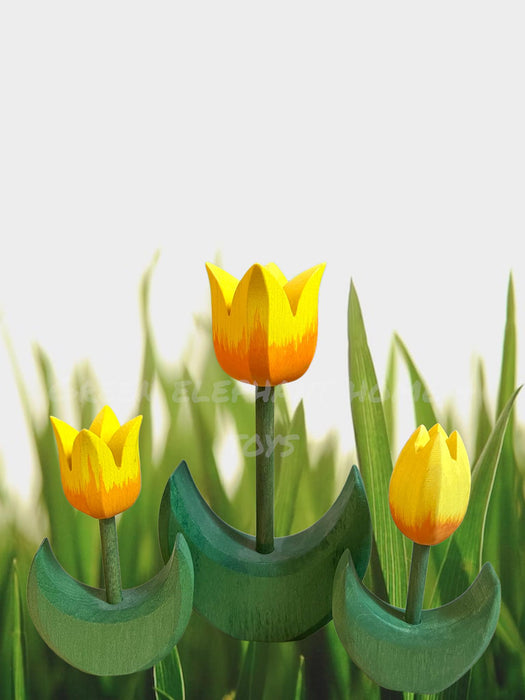 Handcrafted Open Ended Wooden Toy Tree and Landscaping - Tulip Flower Large Yellow Close