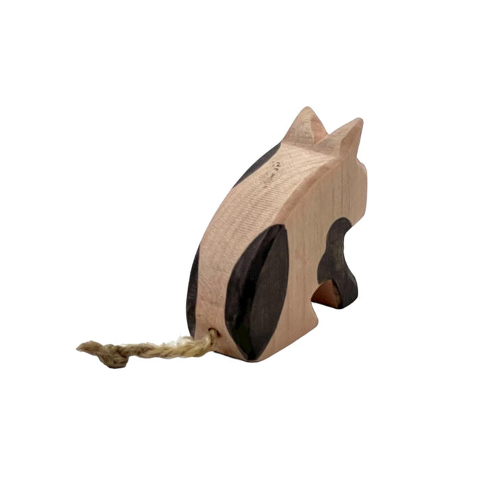 Handcrafted Open Ended Wooden Toy Farm Animal - Spotted Piglet sitting