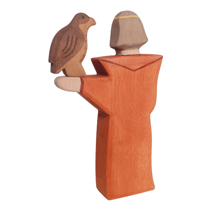 Handcrafted Open Ended Wooden Toy Figure Family - Falconer & Falcon Set