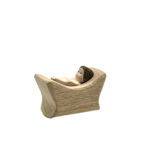 Handcrafted Open Ended Wooden Toy Figure Family - Child in Cradle 2 Pieces