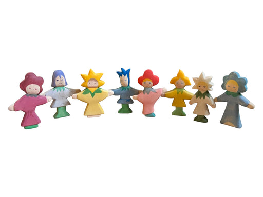 Handcrafted Open Ended Wooden Toy Figure - 8 Pieces Flower Children Set
