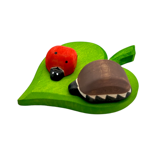 Handcrafted Open Ended Wooden Ladybug and Beetle on Leaf Set (3 Pcs)