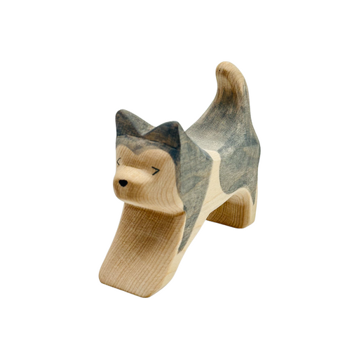 Handcrafted Open Ended Wooden Toy Farm Animal - Sled Running Husky Dog
