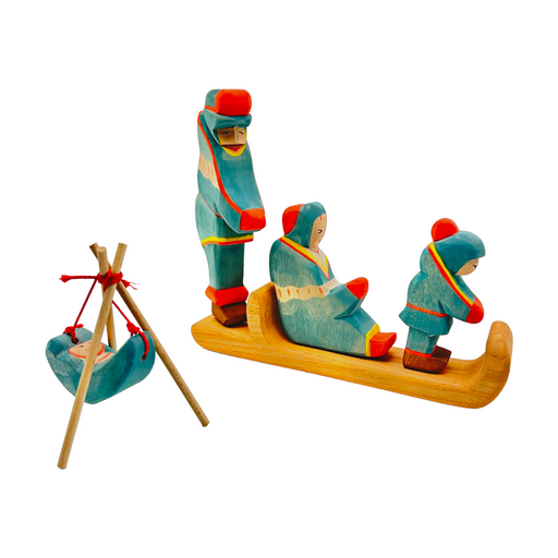 Handcrafted Open Ended Wooden Toy Figure Family - Sami Family Set of 6 Pieces