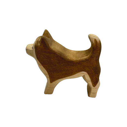 Handcrafted Open Ended Wooden Toy Farm Animal - Sled Running Husky Dog (Brown)