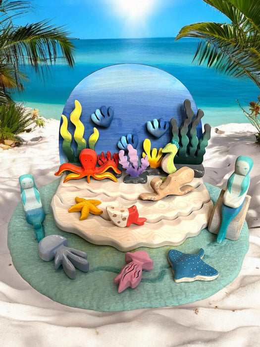 Handcrafted Open Ended Wooden Toy Animal - 8 Pcs Sea Animals Set