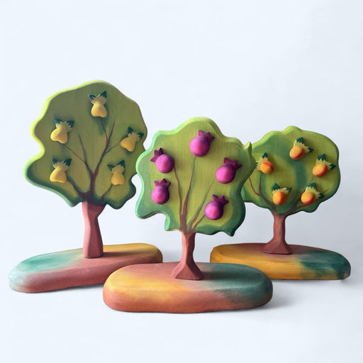 Handcrafted Open Ended Wooden Toy Tree and Landscaping - Pear Tree, Peach Tree, Pomegranate Tree