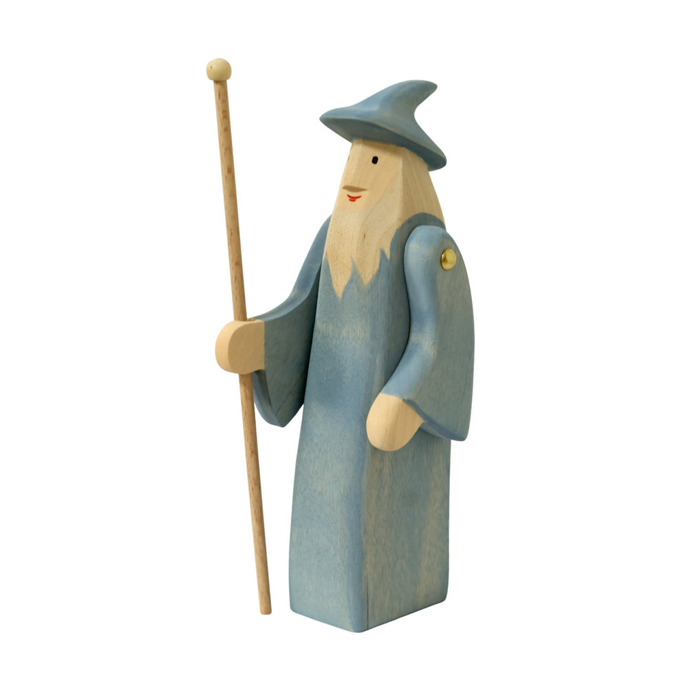 Handcrafted Open Ended Wooden Toy Figure Fairy Tale - Wizard with Staff