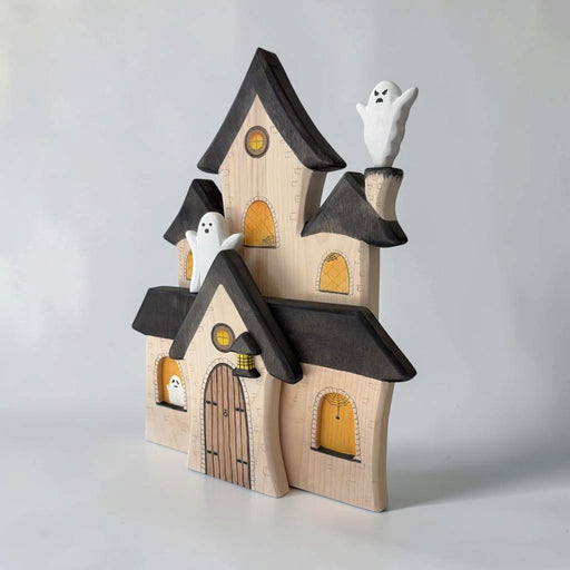 3-Piece Wooden Haunted House Set – Halloween Open-Ended Play | Spooky Village with Ghosts