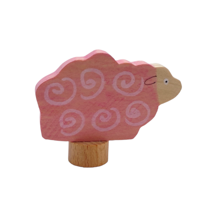 Handcrafted Open Ended Wooden Birthday Ring Ornament - Lying Pink Sheep